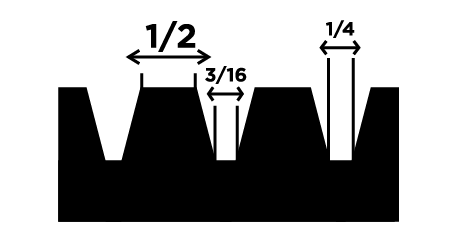 RUBBER GRIP FLAT TOP V  NOTCH TROWEL 3/16 x 1/4 x 1/2